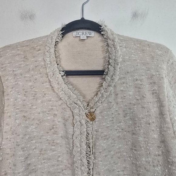 J. Crew Marled fringe-trim sweater lady jacket cream Preppy Neutral Quiet Luxury - Picture 4 of 12